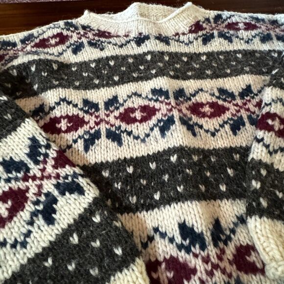 Wool Sweater Crewneck Large Ecuador Chunky Cable Knit Cream Earth Traders - Picture 2 of 7